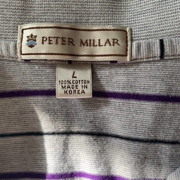 PETER MILLAR Men’s Gray Purple Collared Striped Polo Shirt size Large - Picture 4 of 5
